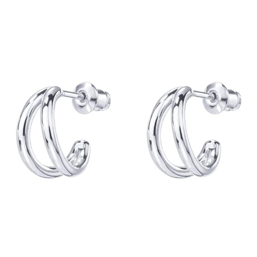 14K Gold Plated Sterling Silver Split Hoop Huggie Earrings White Gold - Picture 2 of 6